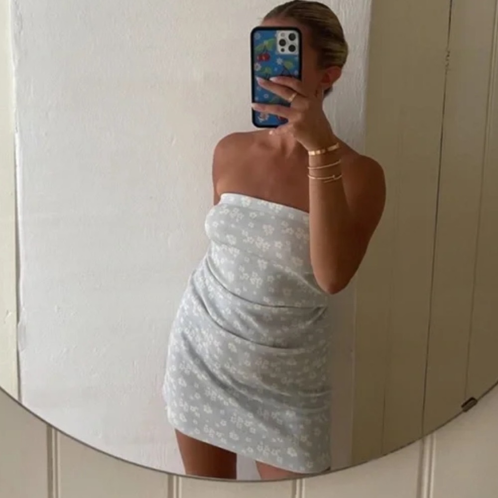 Djerf Avenue x Emi Jay Light Blue Floral Tube Dress